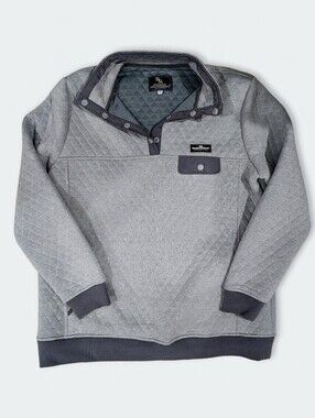 Simply Southern Light Grey Quilted Snap Pullover with Dark Trim